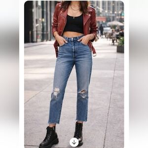 Re/Done Originals High Rise Ankle Crop Jeans Distressed Button Fly Size 25